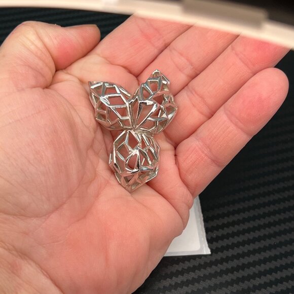 Vintage Silver Tone Crown TRIFARI Geometric Leaf Design Brooch Pin MCM - Picture 8 of 10